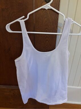 Athleta White Ribbed Scoop Tank